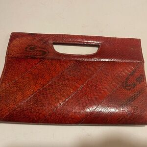Vintage Textured Red Genuine Leather Clutch with Cutout Handle